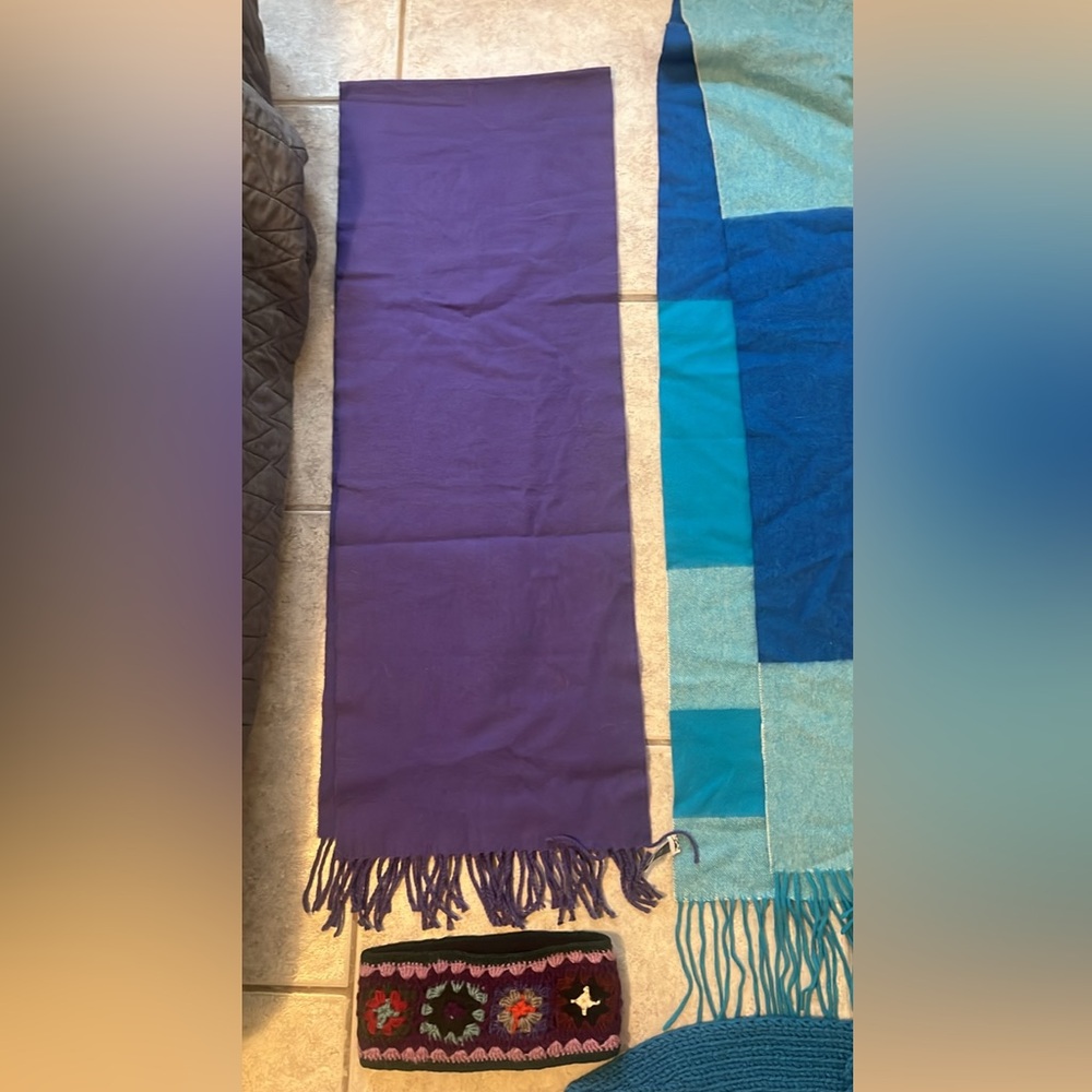 Purple cashmere scarf & wool headband from Nepal